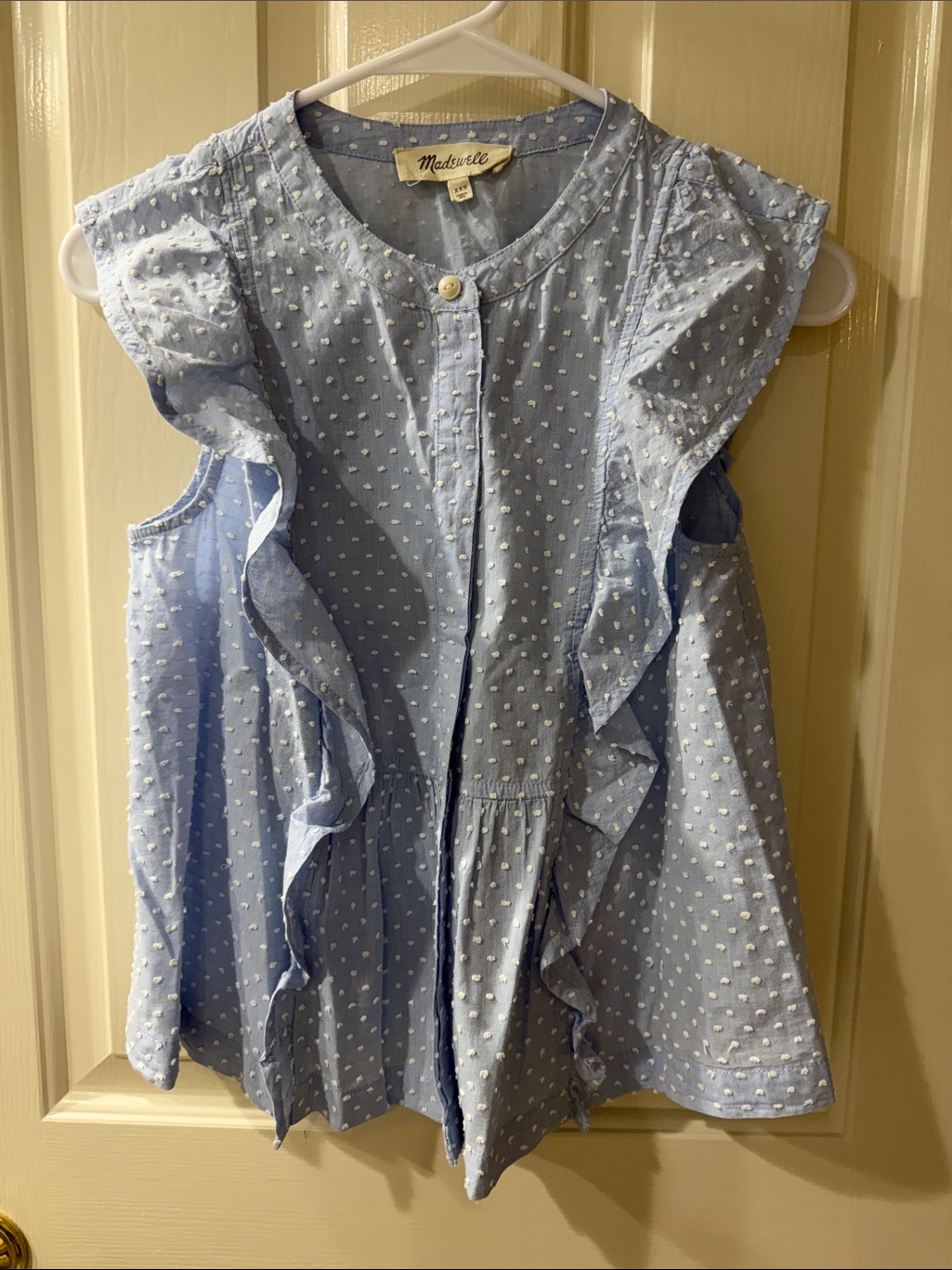 Like New Xxs Madewell Light Blue Ruffled Swiss Dot Tank Top